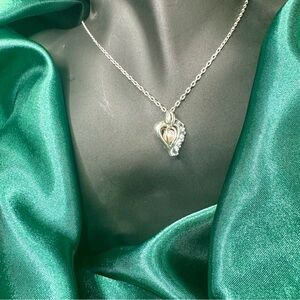 Vintage Sterling Silver Heart Cage Necklace–Pearl & Blue Stones–Marked Italy 925